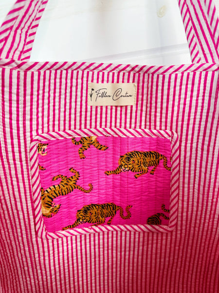 Bright Pink Tigers - Cotton Quilted Large Shopping Tote Bag