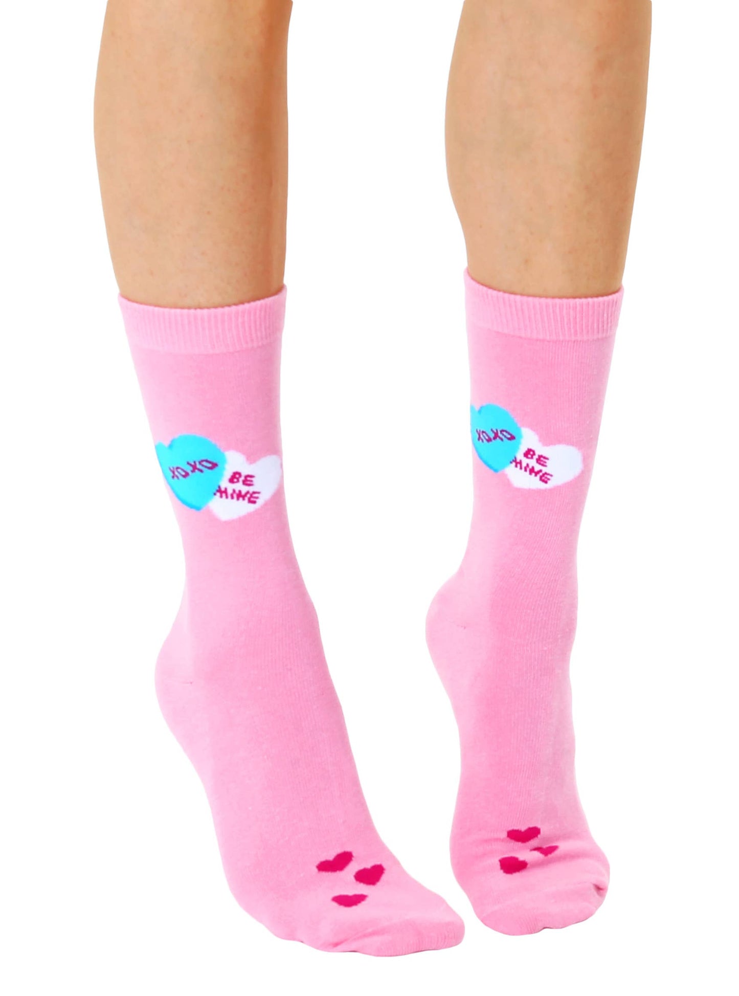 - V-Day Hearts - "Be Mine" - Pink.3D Packaged Crew Socks