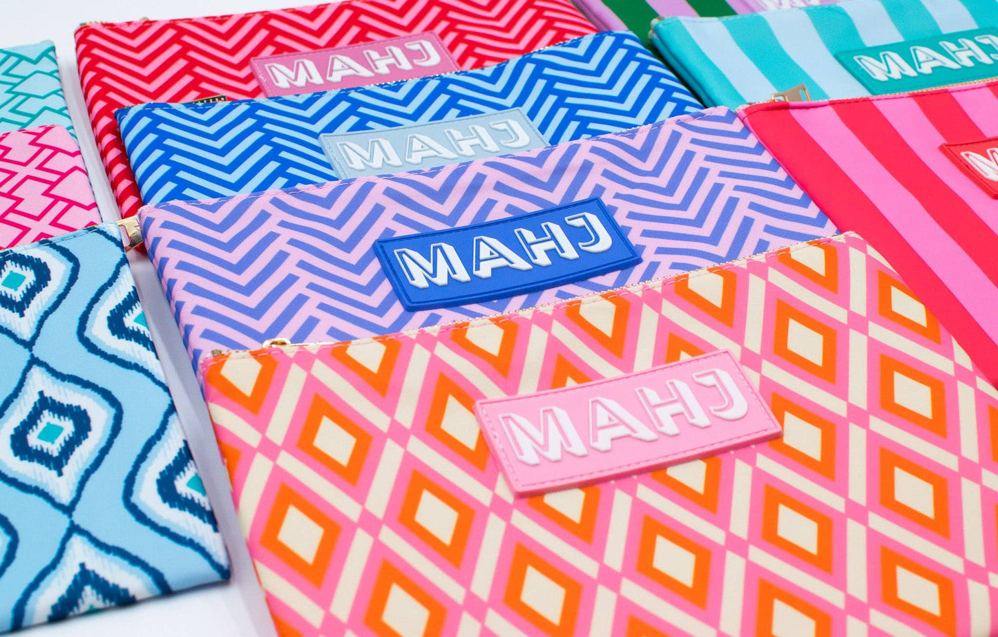 Premium Mahjong Card & Accessory Bag: Stripes- Pink & Red Card & Accessory Bag