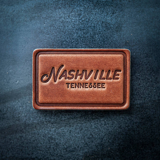 Nashville Tennessee Script Leather Magnet Block Style
