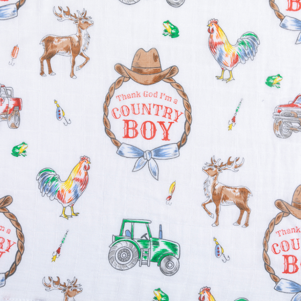 Country Boy Muslin Swaddle Receiving Blanket