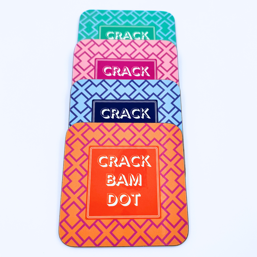 Mahjong Coasters, 4 Set | Green, Pink, Blue, Orange