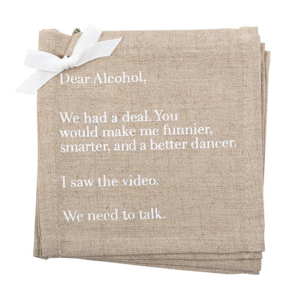 Linen Cocktail Napkins "Dear Alcohol"