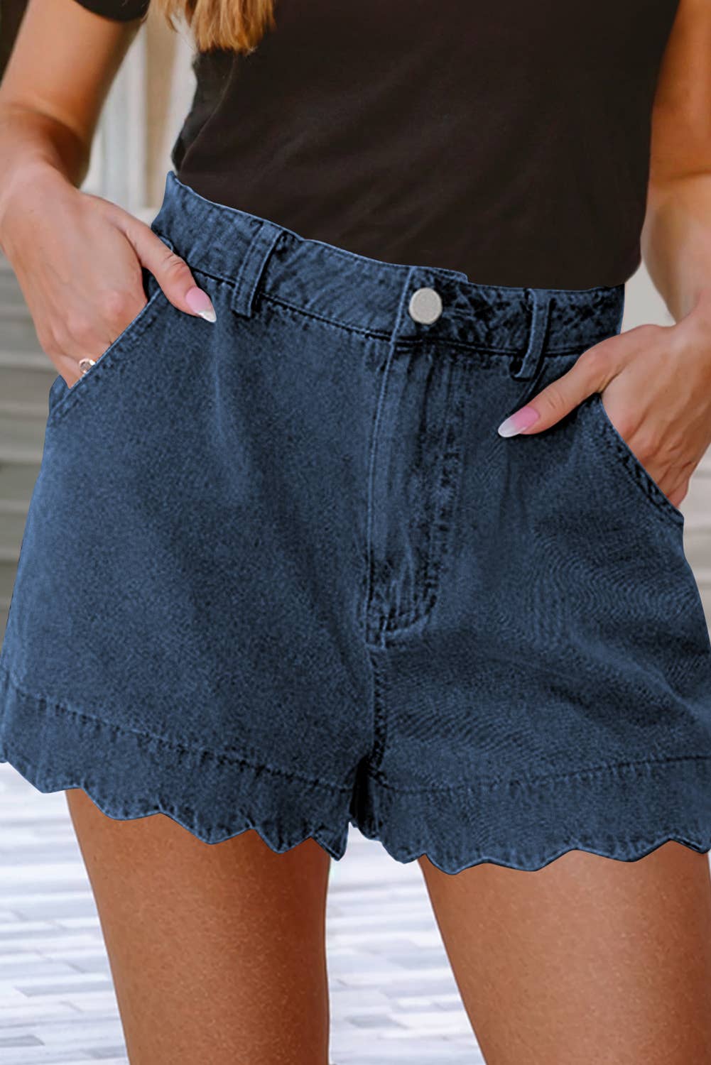 Sail Blue Scalloped Denim Shorts