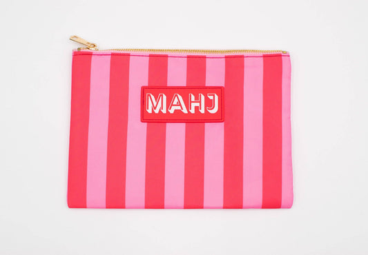 Premium Mahjong Card & Accessory Bag: Stripes- Pink & Red Card & Accessory Bag
