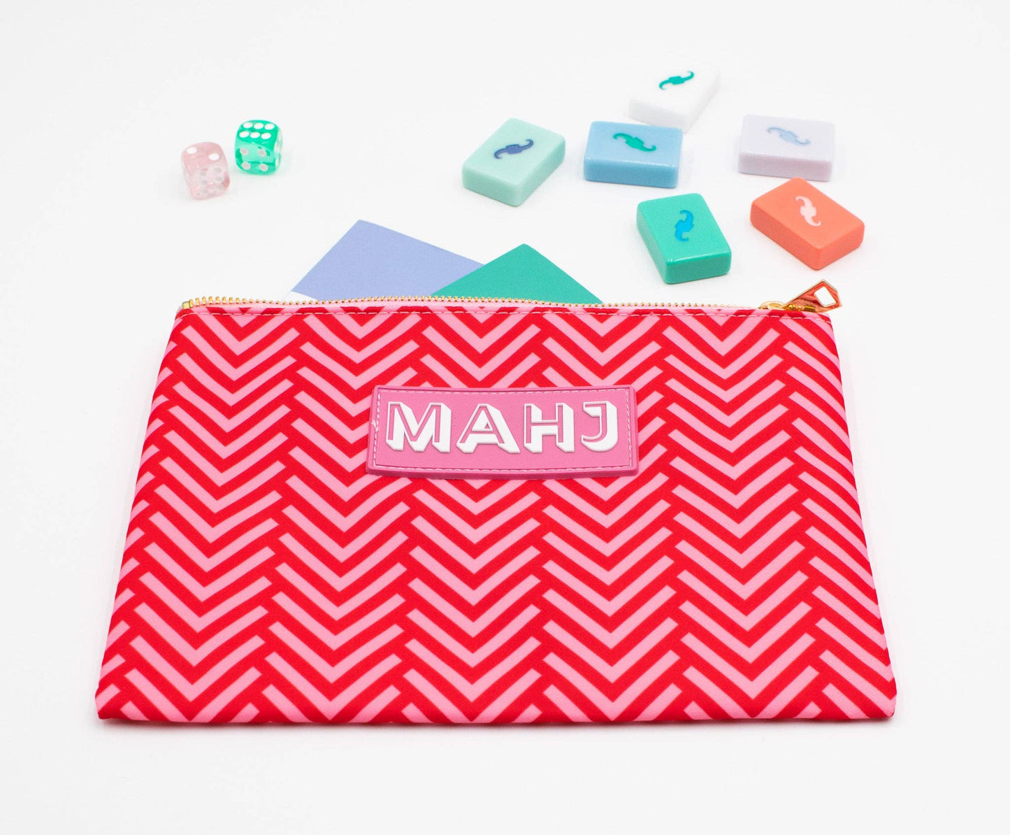 Premium Mahjong Card & Accessory Bag: Stripes- Pink & Red Card & Accessory Bag