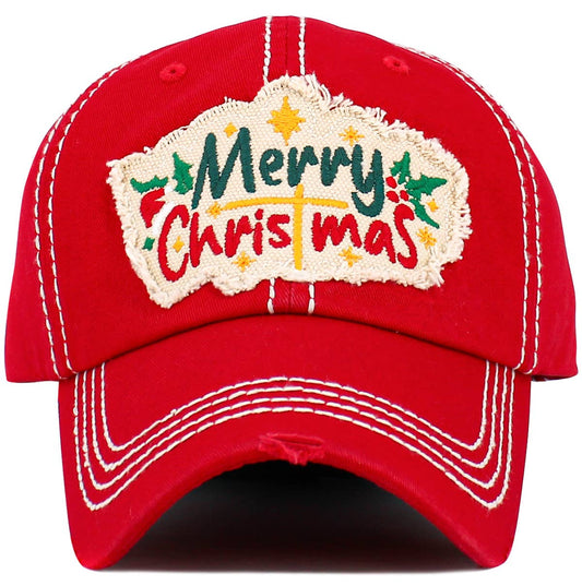 Merry Christmas Vintage Ballcap: Red