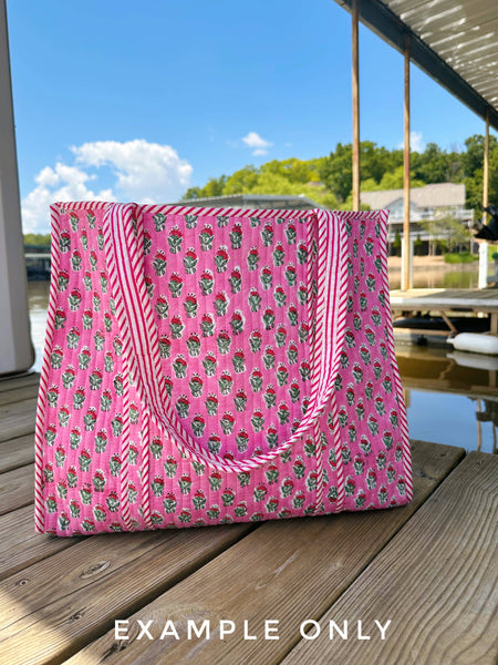 Quilted Tote Bag | Pink Tiger Tote | Large Shopping Tote Bag