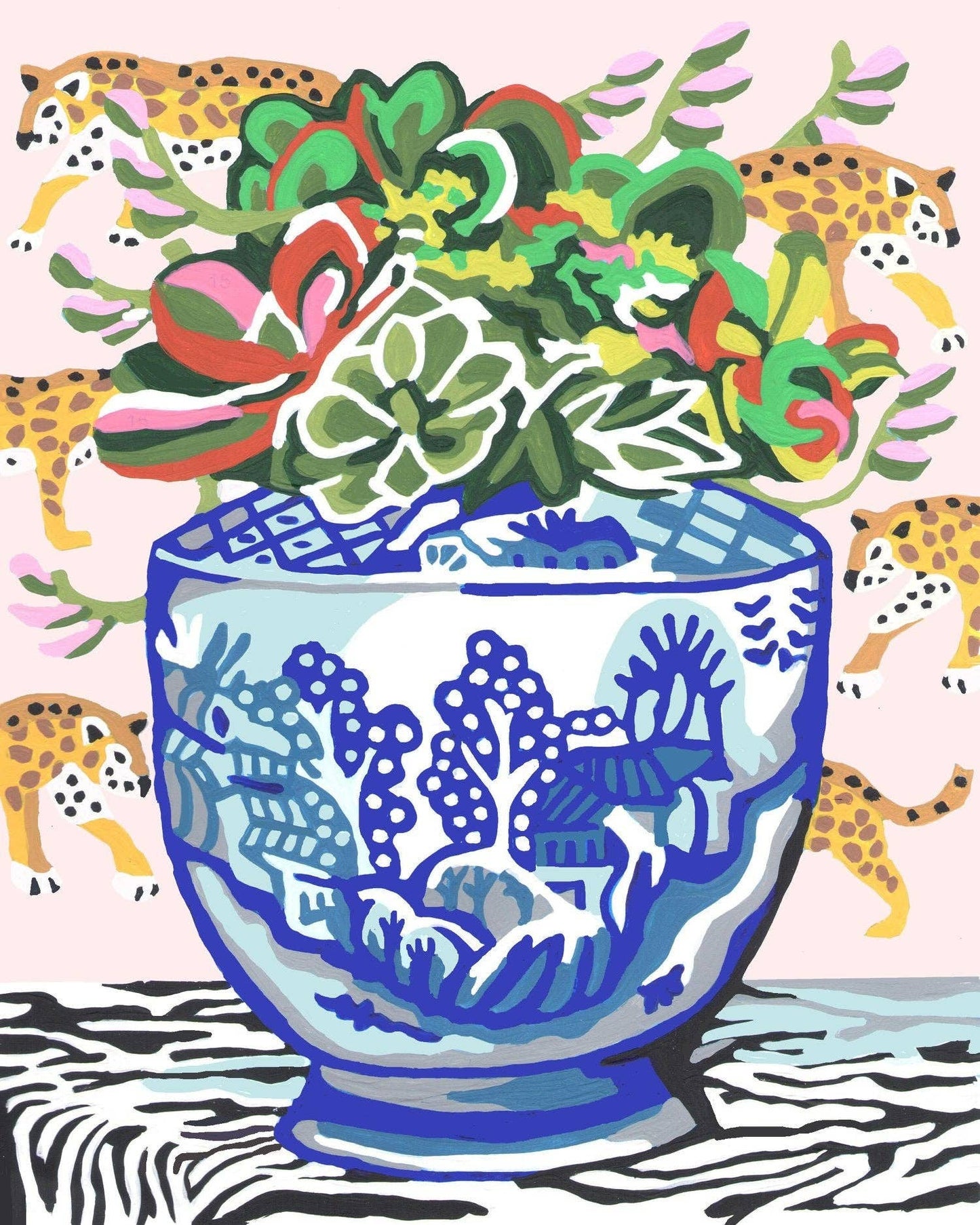 Succulents Paint by Number Kit ~ 8”x10” ~ Chinoiserie