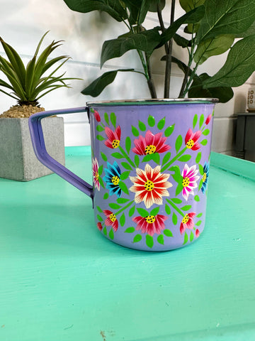 Purple. Hand Painted Floral Stainless Steel Camping Mugs Cups: