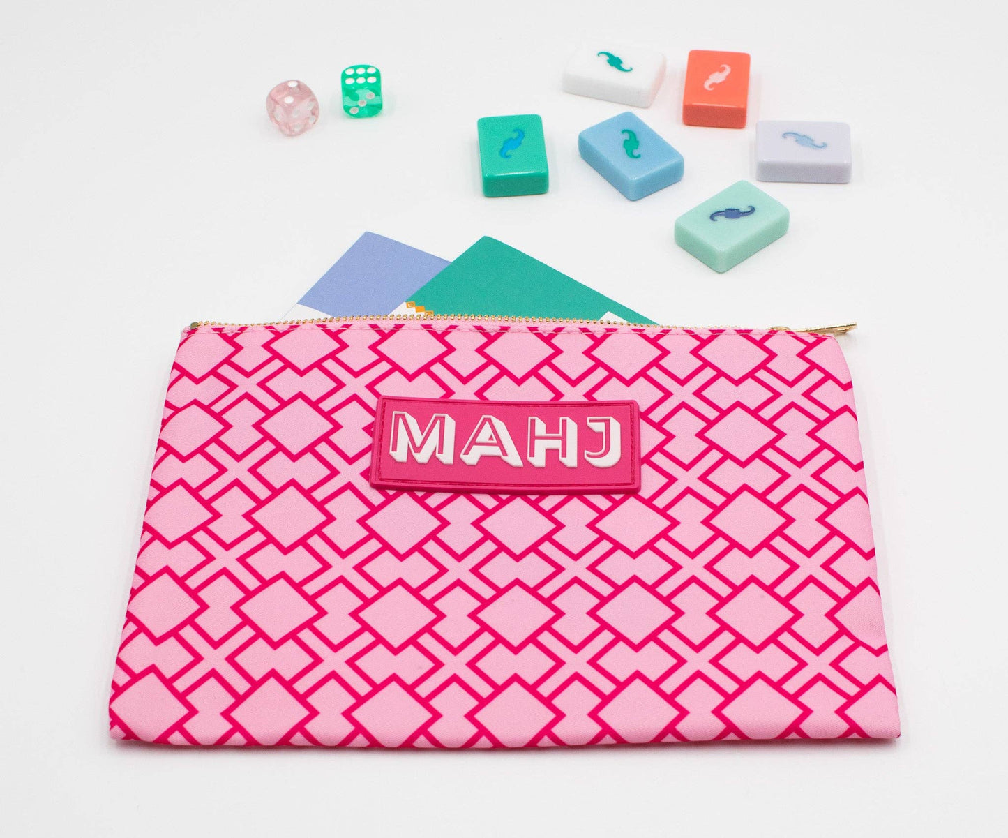 Premium Mahjong Card & Accessory Bag: Stripes- Pink & Red Card & Accessory Bag