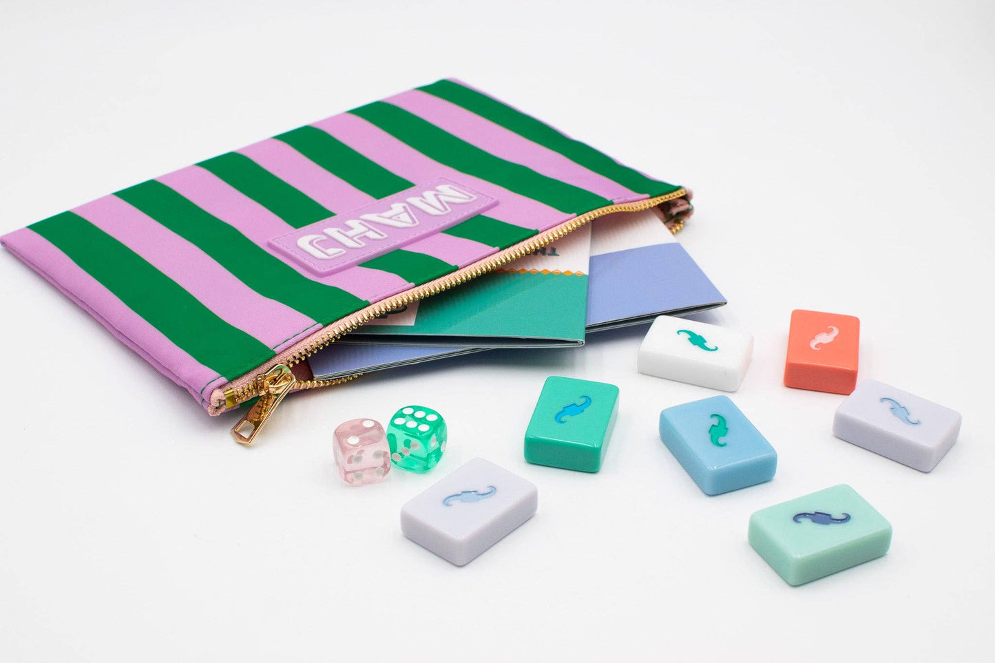 Premium Mahjong Card & Accessory Bag: Stripes- Pink & Red Card & Accessory Bag