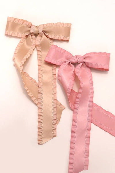 SCALLOPED TRIM SATIN BOW RIBBON HAIR CLIPS