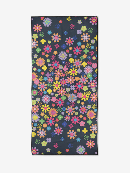 Far Out Flowers Dark Beach Towel