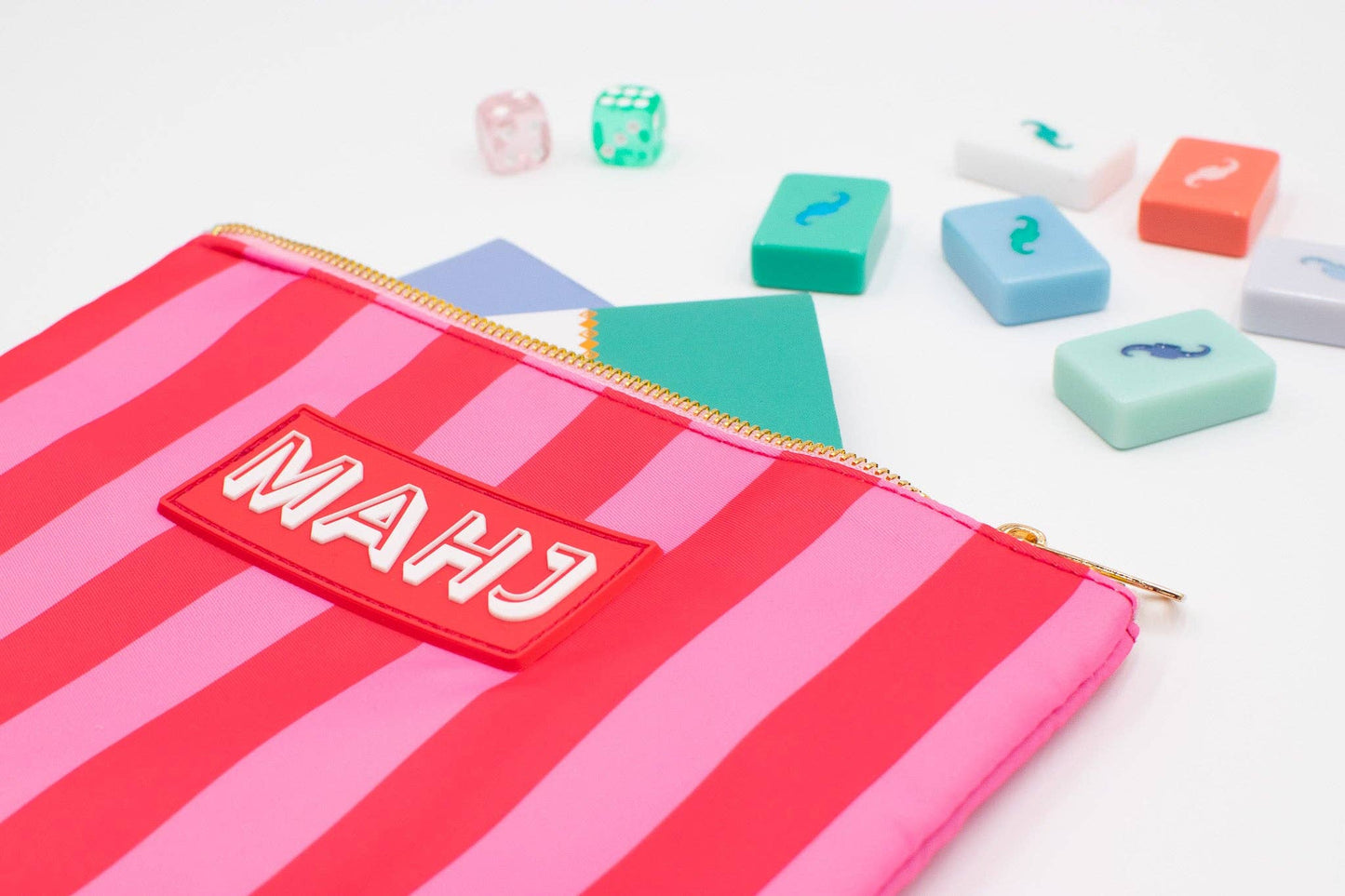 Premium Mahjong Card & Accessory Bag: Stripes- Pink & Red Card & Accessory Bag