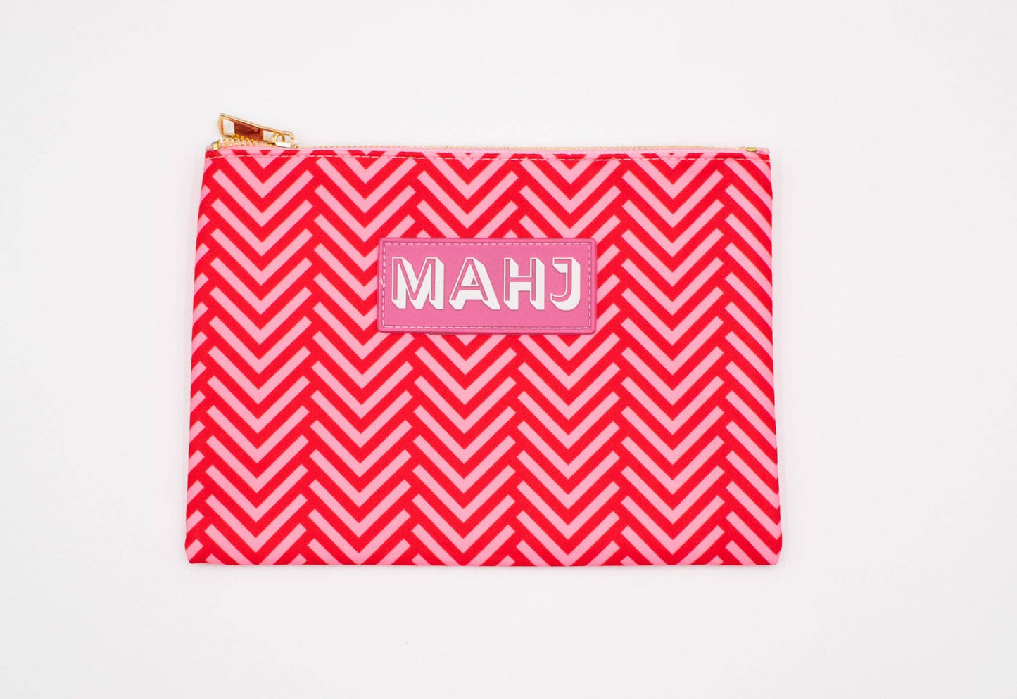 Premium Mahjong Card & Accessory Bag: Stripes- Pink & Red Card & Accessory Bag