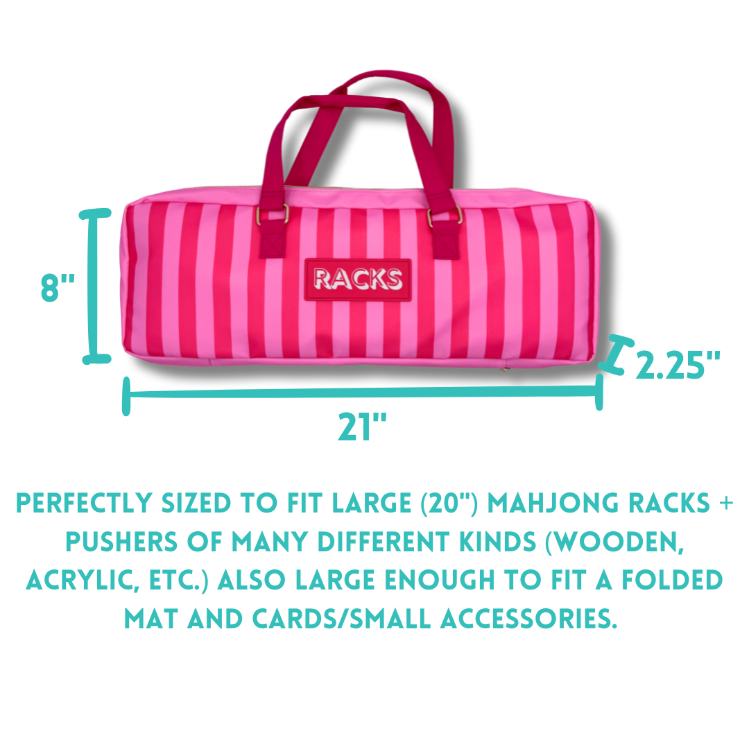 Mahjong Rack Bag Stripes |  Fits 20" Racks + Folded Mat : Stripes- Pink & Red Rack Bag