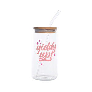 Giddy Up! Glass Cup w/ Lid and Straw