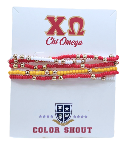 Chi Omega Colors Stack: Set of 6 Beaded Stretch Bracelets