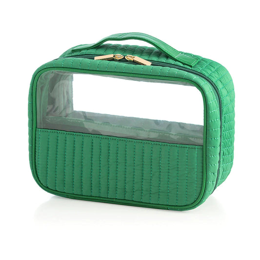 EZRA QUILTED NYLON SET OF 2 CLEAR COSMETIC CASES