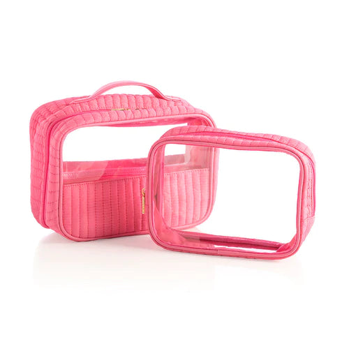 EZRA QUILTED NYLON SET OF 2 CLEAR COSMETIC CASES