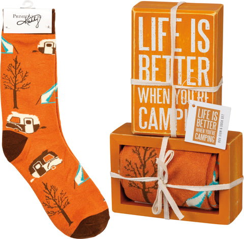 Life is Better Camping Box Sign & Socks