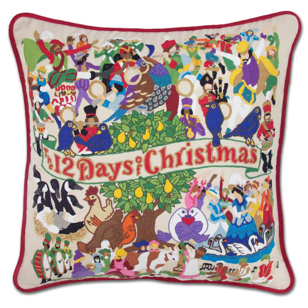 Hand Embroidered 12 Days of Christmas Pillow