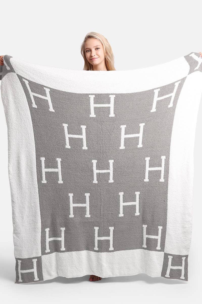 Two-Tone with H Pattern Luxury Soft Throw Blanket