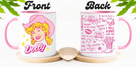 Dolly Parton Coffee Mug with Pink Handle