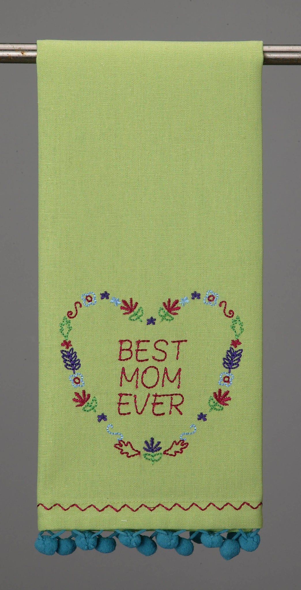 Best Mom Ever Heart Pom Pom Kitchen Towel