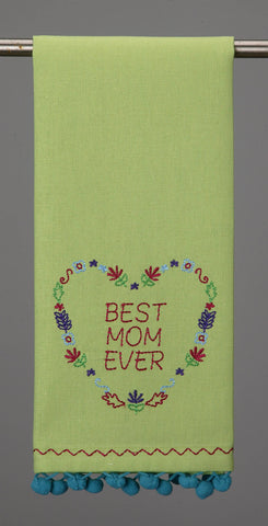 Best Mom Ever Heart Pom Pom Kitchen Towel