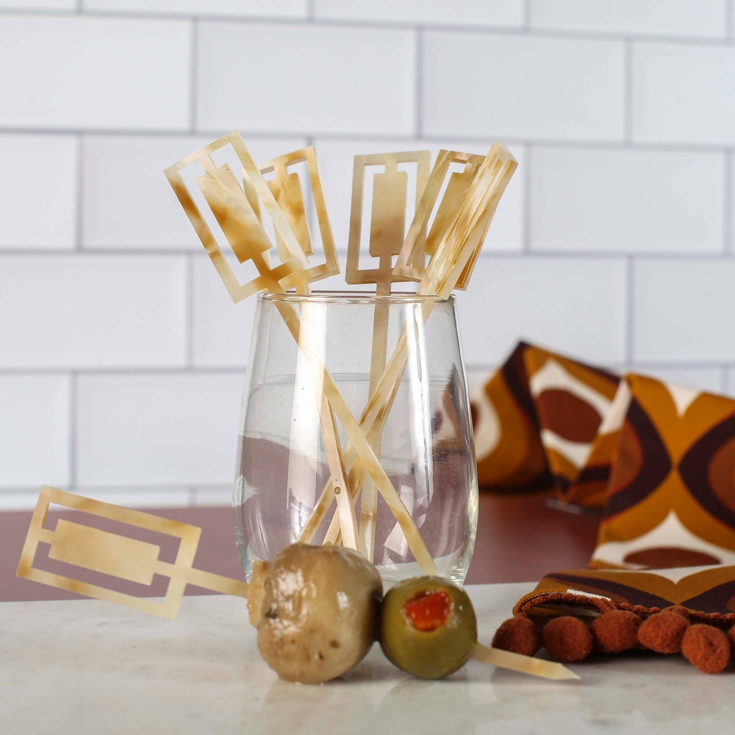 Marbled Acrylic Cocktail Pick Set
