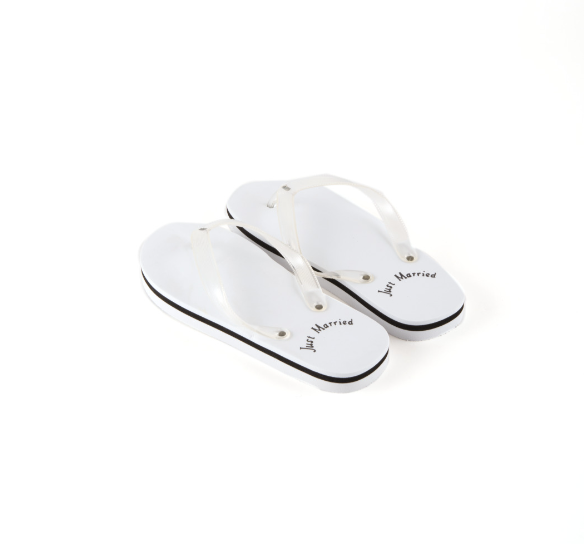 Women's Just Married Wedding Favor Flip Flops - White