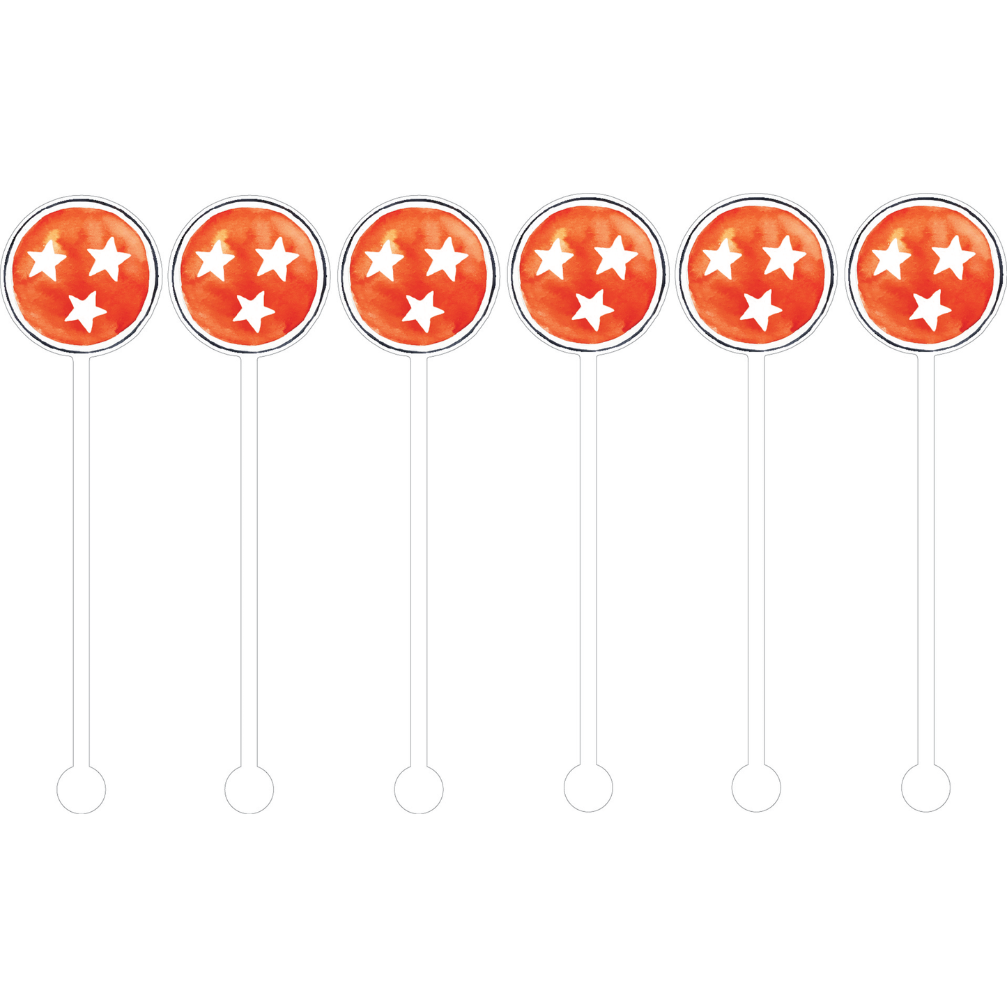 Tennessee Orange Tri Star Cocktail Stick Stirrer - Set of 6