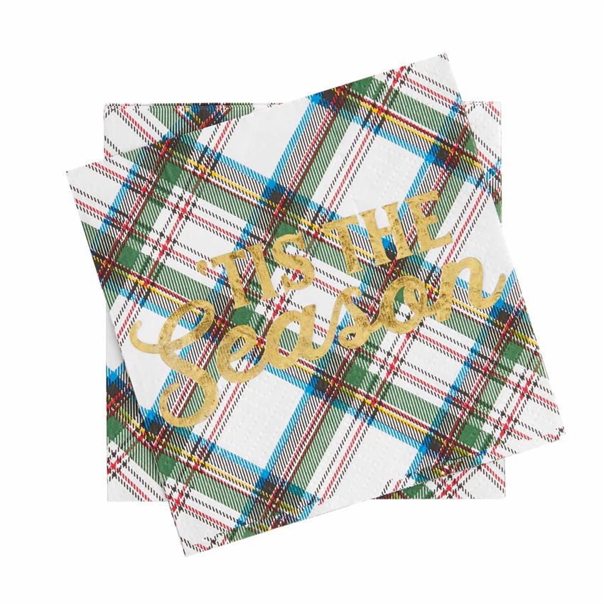 Tis the Season White Tartan Paper Napkins