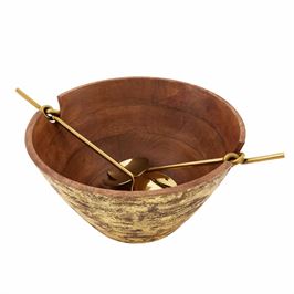 Gold Wood Serving Bowl Set