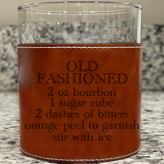Old Fashioned Cocktail Recipe Faux Leather Rocks Glass