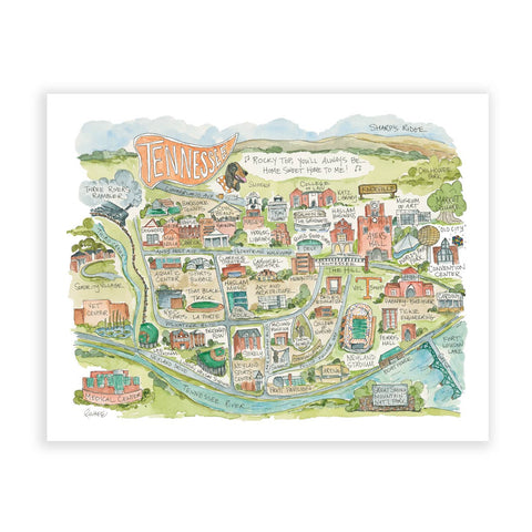 Tennessee Knoxville Football College Map Print: 18X24