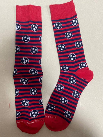 Tennessee Tri Star Red and Navy Stripe Socks