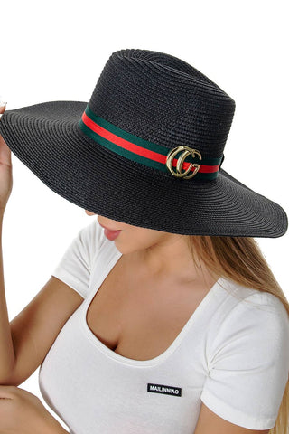 STRAW FEDORA HAT - Black