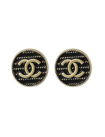 Sadie Black Enamel Gold Double C Stud Earrings