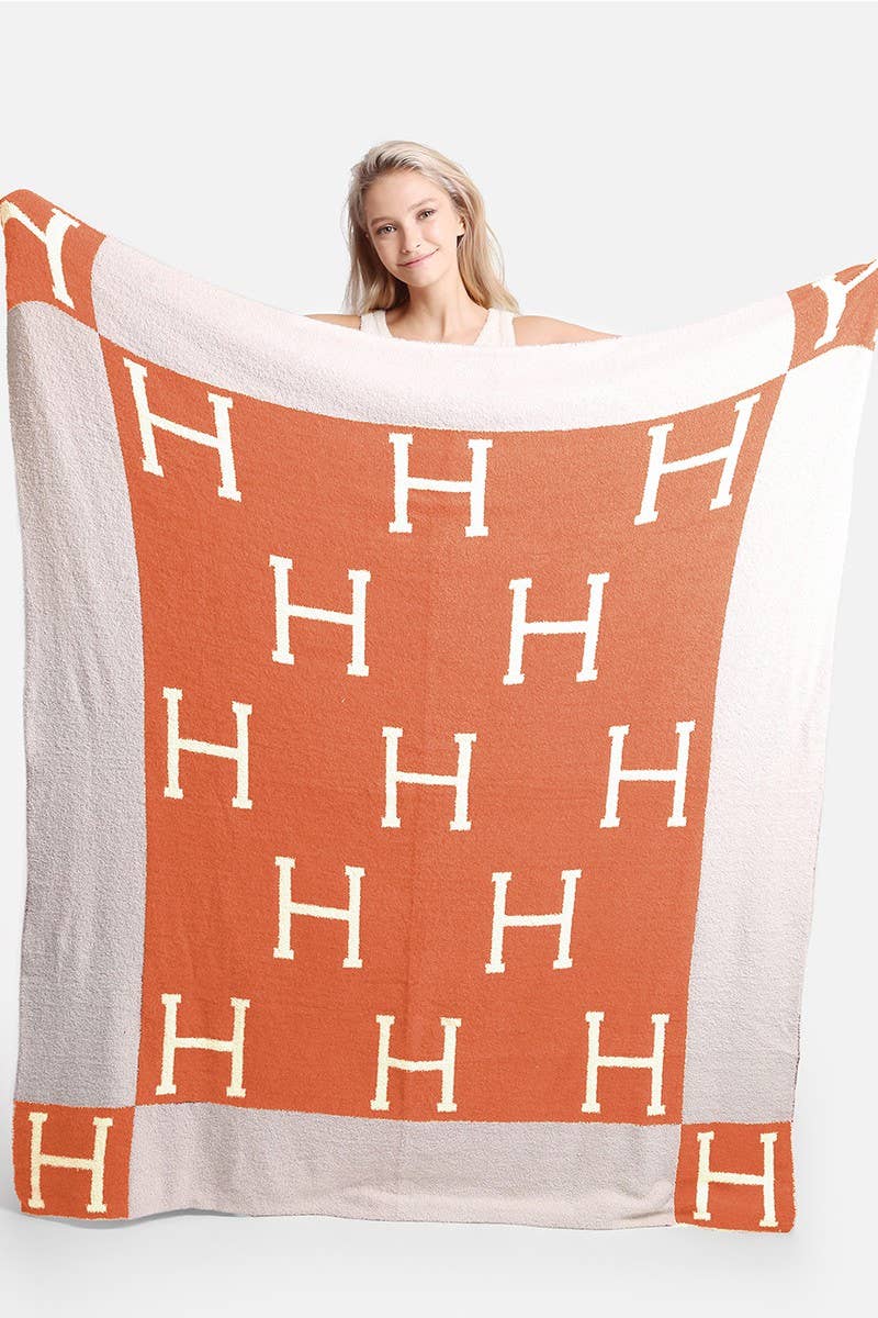 Two-Tone with H Pattern Luxury Soft Throw Blanket