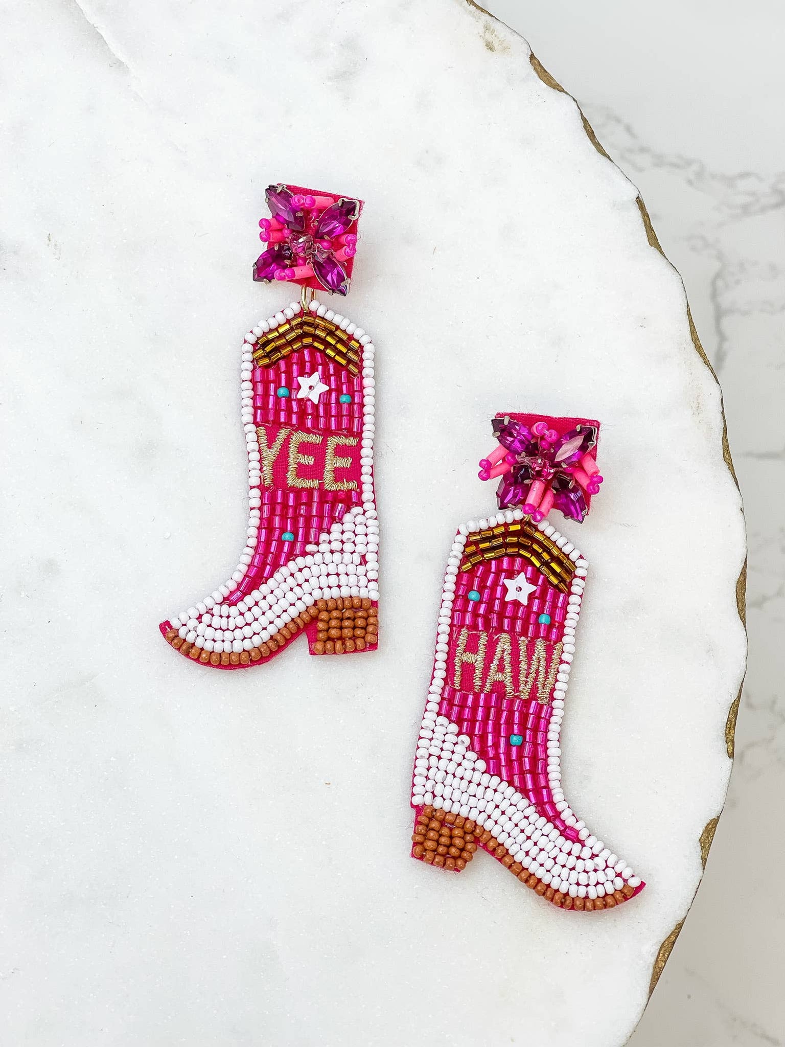 'Yeehaw' Cowboy Boot Beaded Earrings