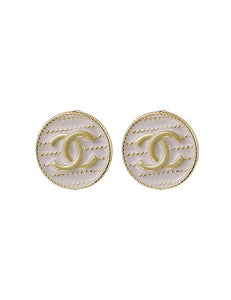 Sadie White Enamel Gold Double C Stud Earrings