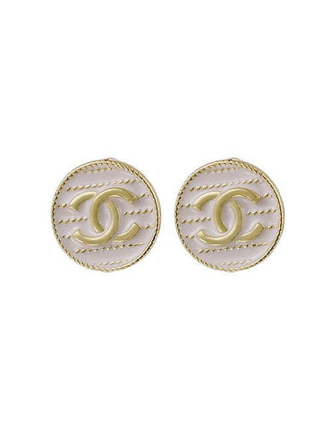 Sadie White Enamel Gold Double C Stud Earrings