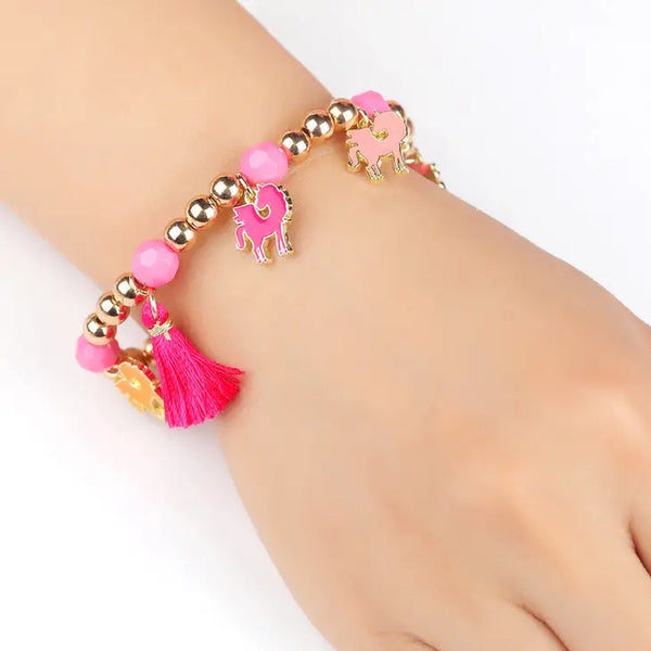 Unicorn Blessing Beaded Bracelet with Pink Tassel