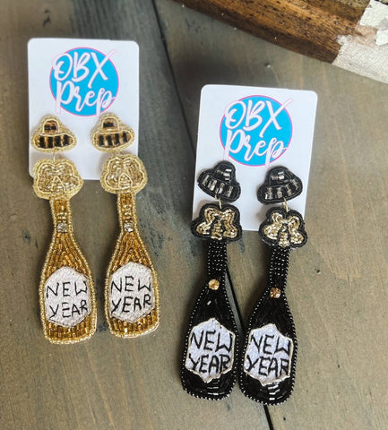 New Year Champagne Bottle Beaded Earrings