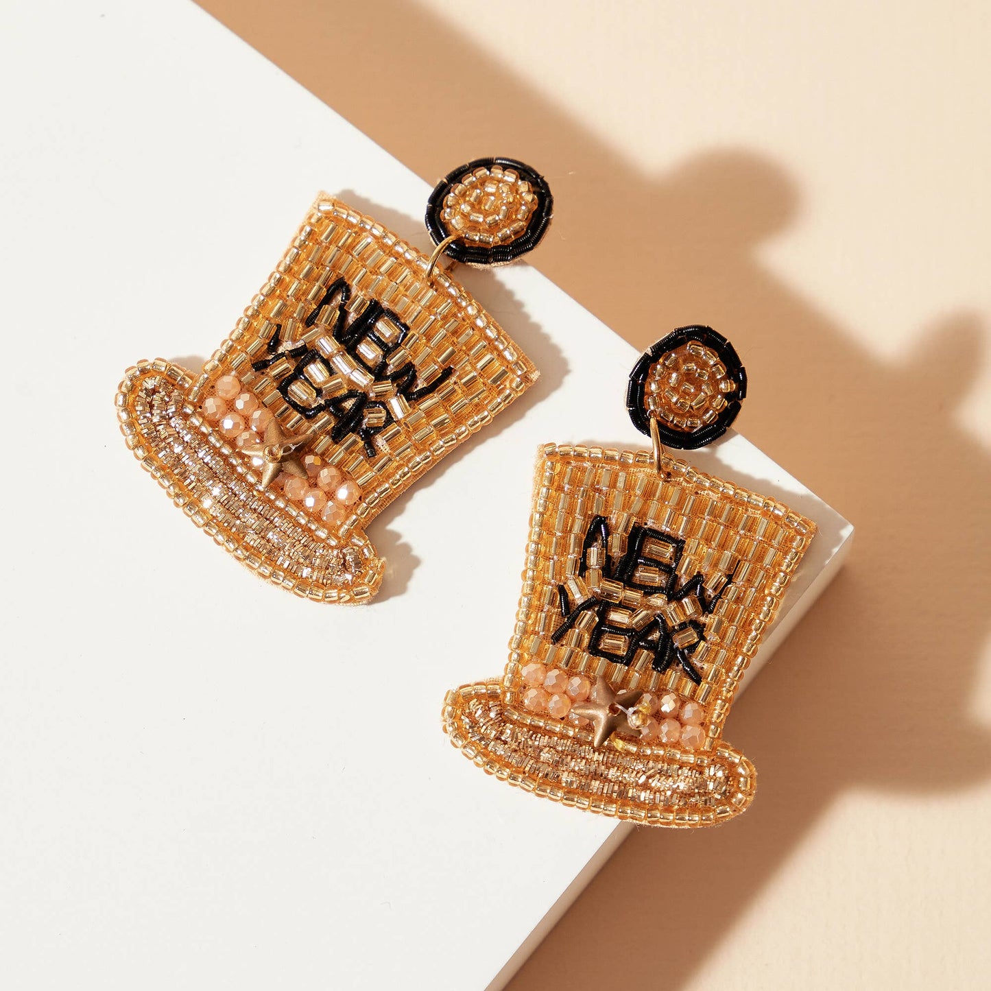 Hat Shaped New Year Beaded Earrings