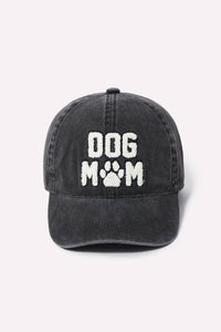 Chenille DOG MOM baseball Cap: Black