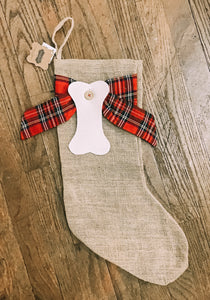 Burlap Pet Stocking With Bone and Bow